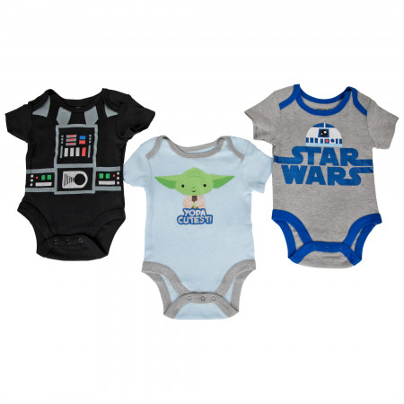 Star Wars Darth Vader Yoda and R2-D2 3-Pack Infant Bodysuit Set